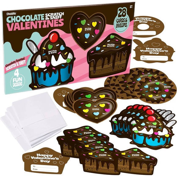 Chocolate Scented Valentine's Day Cards– 28 Pack with Envelopes Scratch & Sniff‎ - Picture 1 of 6